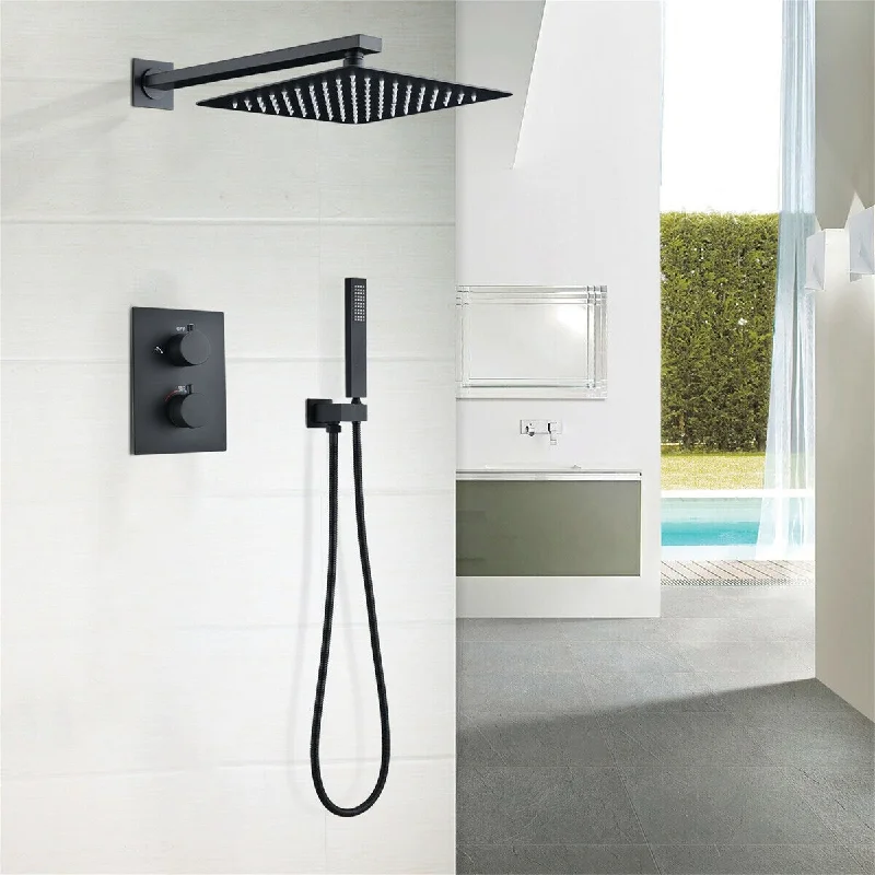 Matte Black 10'' Thermostatic Shower System Rainfall Shower Head