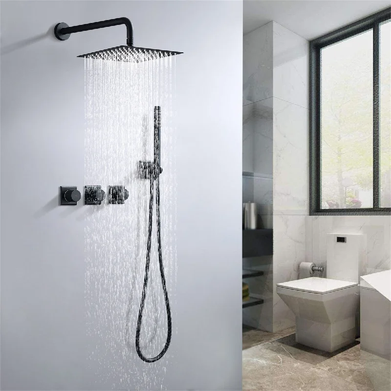 Matte Black Combo Set Wall Mounted Rainfall Shower Head System