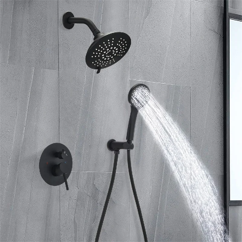 Matte Black Round Shower System Wall Mounted Rain Mixer Combo Set