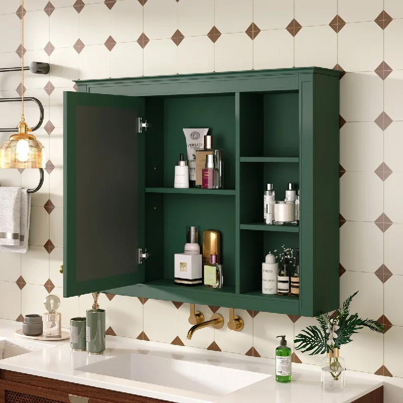 Medicine Cabinet Wall Mounted Bathroom Storage Mirror Cabinet, Green