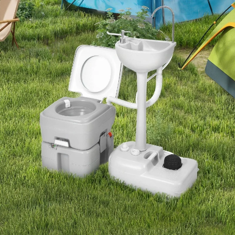 Moasis Outdoor RV Portable Sink and Toilet,17 L Hand Washing Station & 5.3 Gallon Flush Potty - N/A