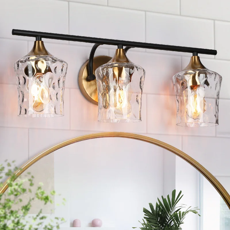 Modern Black Gold Bathroom Vanity Light Hammered Glass Wall Sconces Lamps with 1/2/3/4 Lights