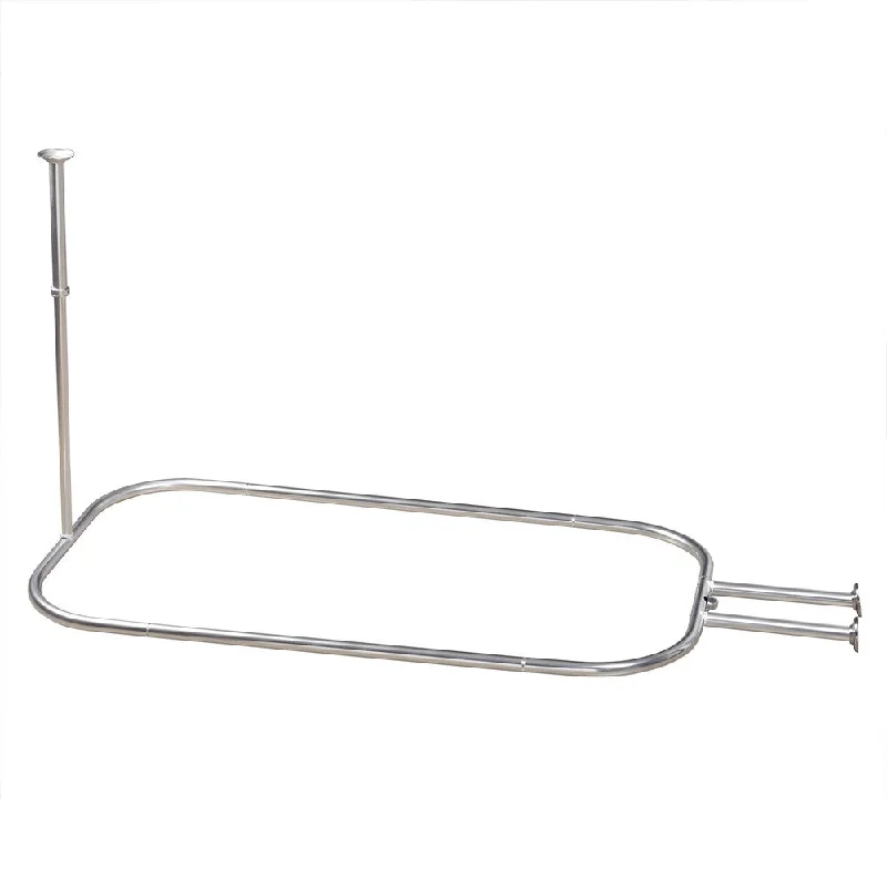 Never Rust Polished Chrome Aluminum Rectangular Hoop Shaped Shower Rod for Clawfoot Tubs - Silver