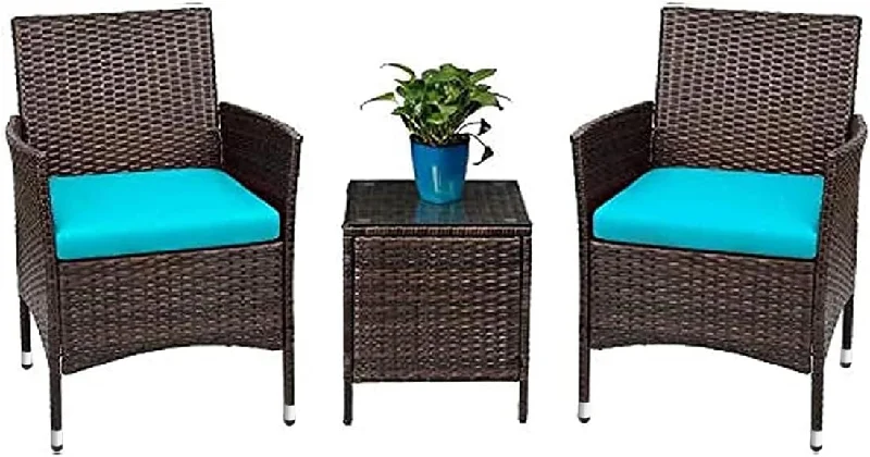 Patio Porch Furniture Sets 3 Pieces PE Rattan Wicker Chairs with Table Outdoor Garden Furniture Sets