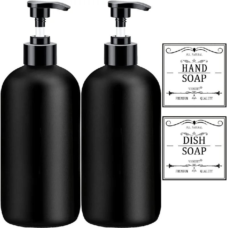 Plastic Hand Soap 16oz Dispenser 2 Pack with Rust Proof Pump, Waterproof Labels