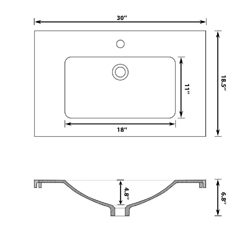 Refurbished Kichae Vanity Top Sink 30 Inch Ceramic Bathroom Sink - 30"x18.5"x6.8"