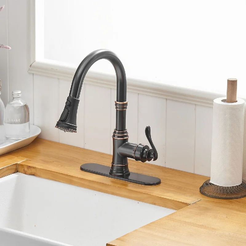 Singe Handle Pull Out Three Functions Waterfall Kitchen Faucet in Oil Rubbed Bronze