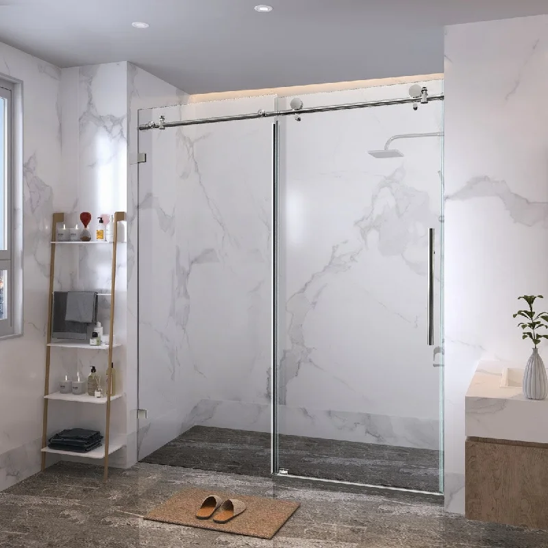 SL4U Shower Fully Frameless Sliding Shower Door Heavy Glass Polished Chrome