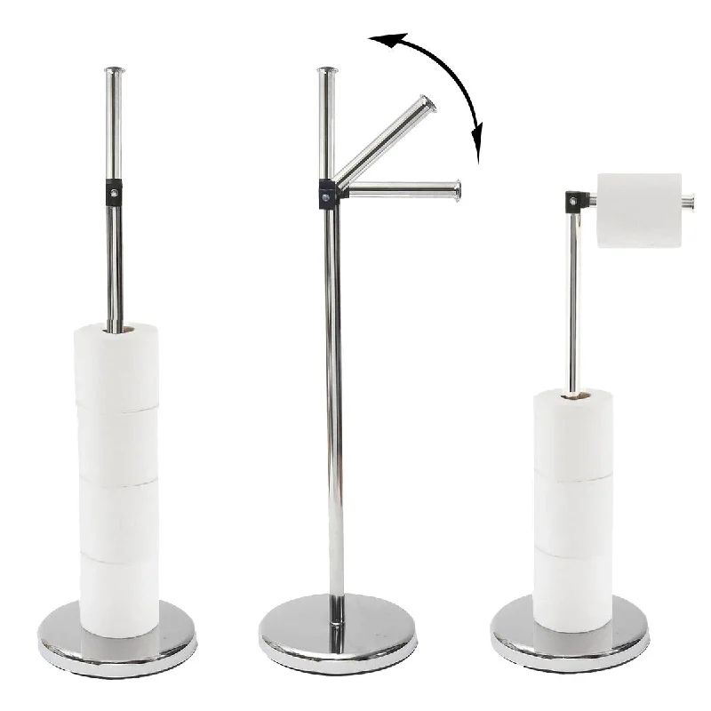 Sleek Toilet Paper Holder with Folding Arm and Reserve Compact Freestanding Metal Holder - Diameter 8 inches X 22" H