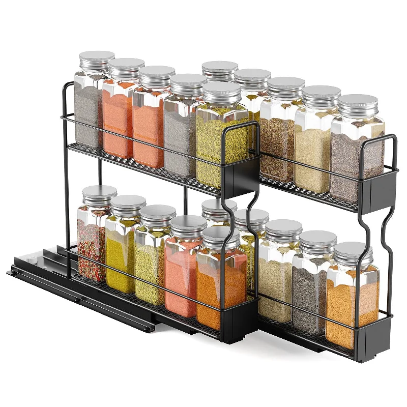 SpaceAid Slide Out Spice Rack Organizer with 20 Jars for Kitchen Cabinet, 2 Drawers 2-Tier, 5.2" W x10.75 D x10 H