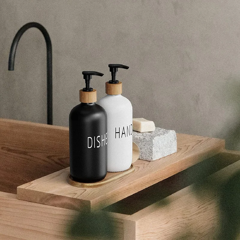 Soap Dispenser Glass Hand Soap Dispenser Set with Pump, Black and White