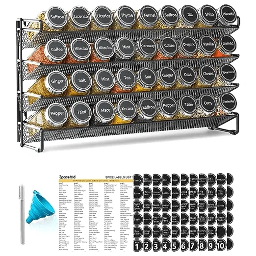 SpaceAid Spice Rack Organizer with 36 Empty Spice Bottles, Black