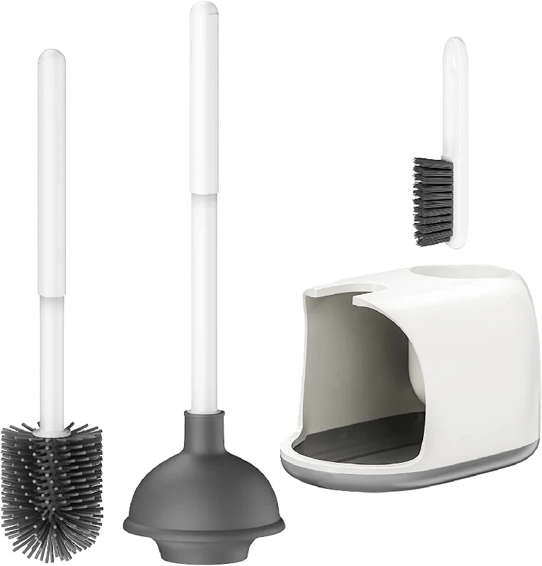 Toilet Brush and Plunger Set Bathroom Accessories Combo with Caddy Stand for Cleaning