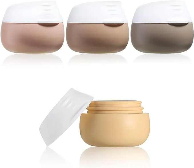 Travel Accessories with Lid, 4 Pieces Travel Containers for Toiletries, Gemice Silicone Cream Jars