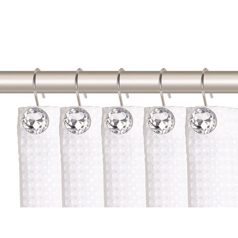 Utopia Alley Shower Curtain Hooks for Bathroom, Rust Resistant Shower Curtain Hooks Rings, Crystal Design, Set of 12