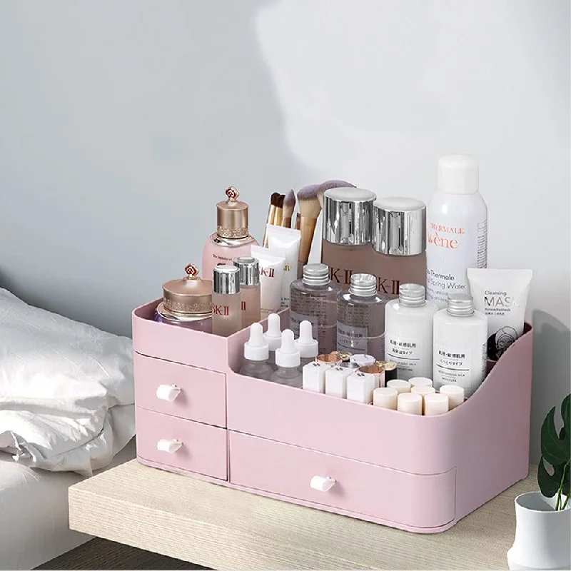 Vanity Makeup Organizer Large Capacity Desk Organizer with Drawers for Cosmetics, Pink