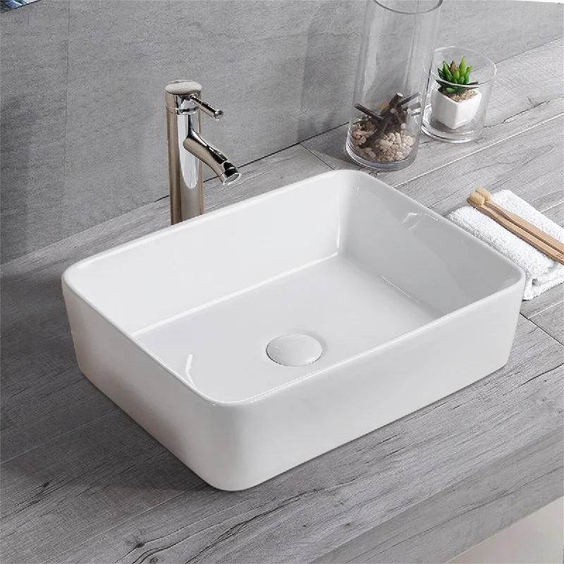 White Ceramic Vessel Bathroom Rectangle Sink Basin