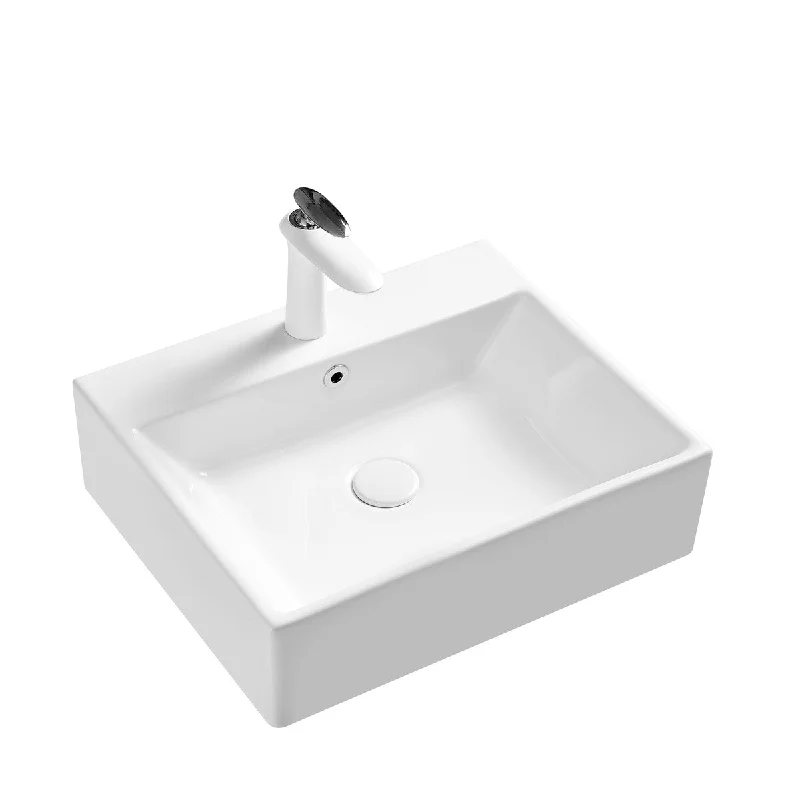 White Rectangle Bathroom Vessel Sink with Ceramic Drain And Overflow - 20.28 in. width