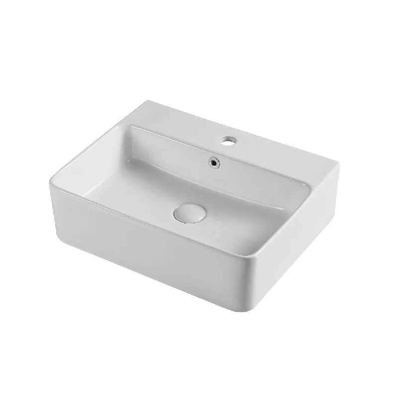 White Rectangle Bathroom Vessel Sink with Ceramic Drain And Overflow - 20.87 in. width