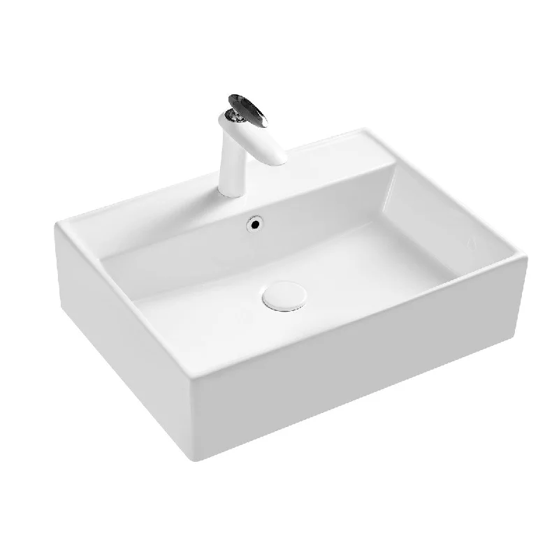 White Rectangle Bathroom Vessel Sink with Ceramic Drain And Overflow - 23.03 in. width