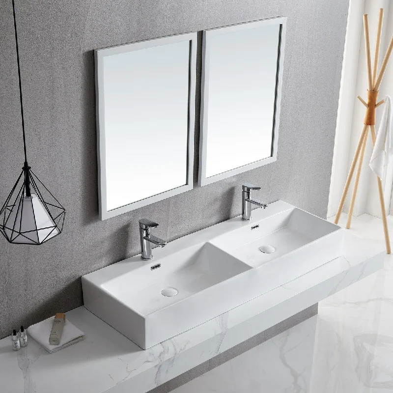 White Rectangle Bathroom Vessel Sink with Ceramic Drain And Overflow - 47.83 in. width