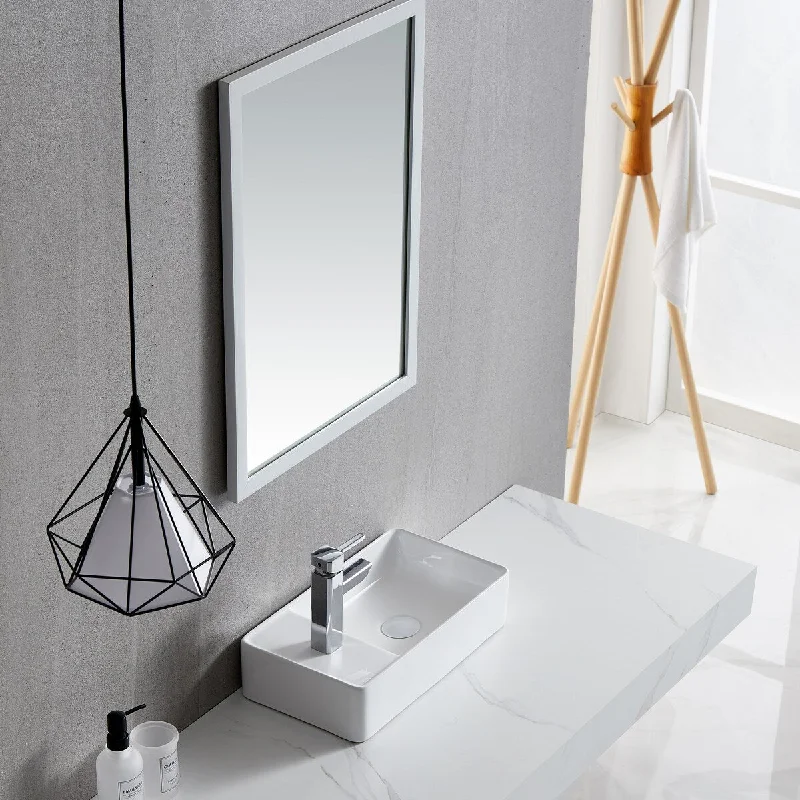 White Rectangle Bathroom Vessel Sink with Ceramic Drain Stopper - 17.91 in. width