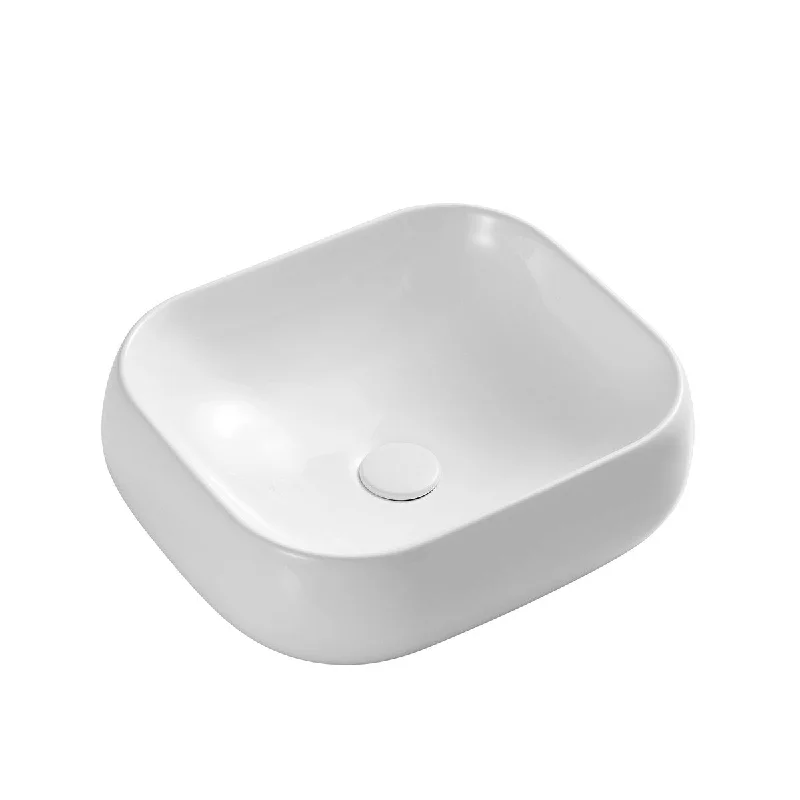 White Rectangle Bathroom Vessel Sink with Ceramic Drain Stopper - 18.11 in. width