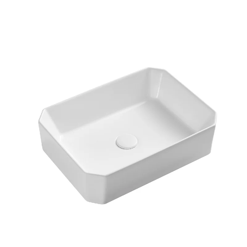 White Rectangle Bathroom Vessel Sink with Ceramic Drain Stopper - 19.69 in. width