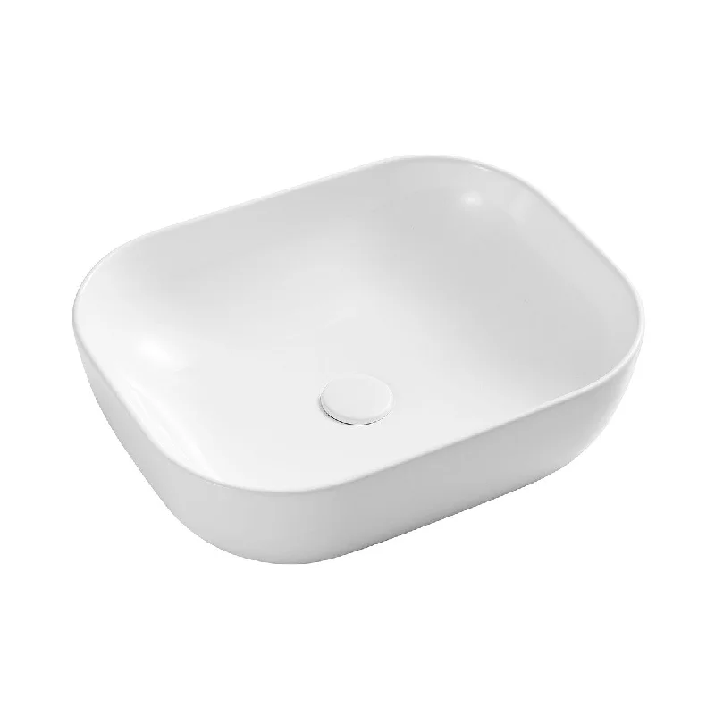 White Rectangle Bathroom Vessel Sink with Ceramic Drain Stopper - 19.88 in. width