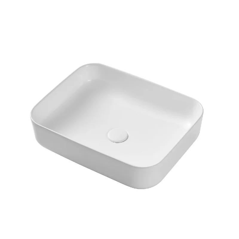 White Rectangle Bathroom Vessel Sink with Ceramic Drain Stopper - 19.88 in. width