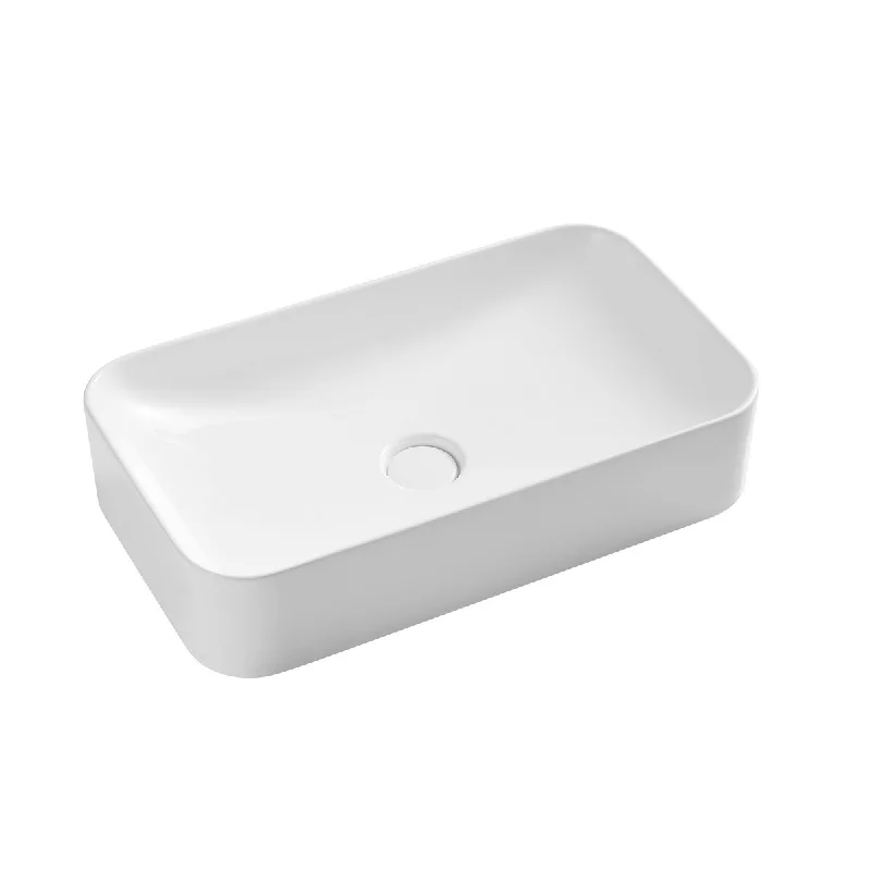 White Rectangle Bathroom Vessel Sink with Ceramic Drain Stopper - 24.02 in. width