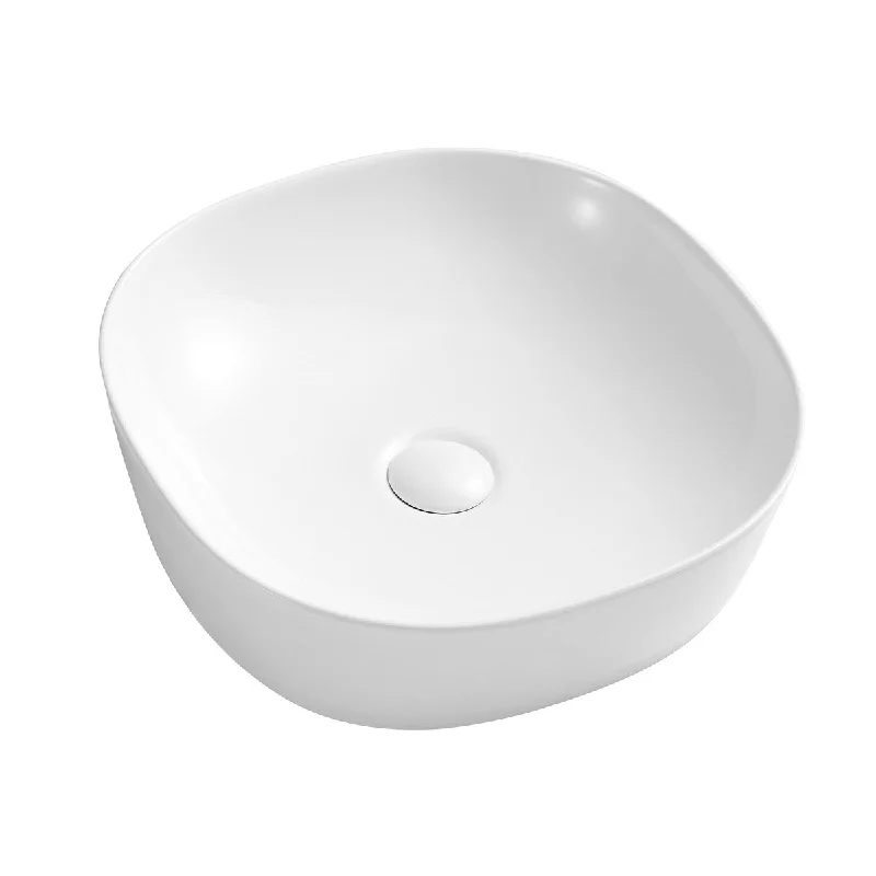 White Round Bathroom Vessel Sink with Ceramic Drain Stopper - 15.94 in. width