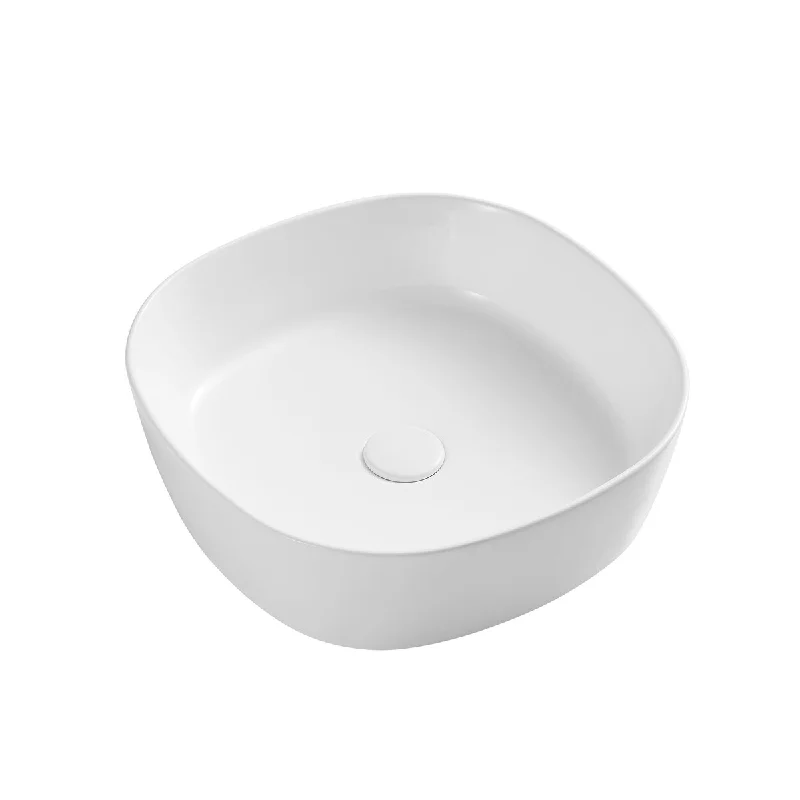 White Square Bathroom Vessel Sink with Ceramic Drain Stopper - 17.32 in. width