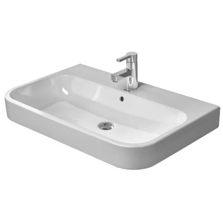 Lavatory Sink Happy D.2 Wall Mount with Overflow & WonderGliss 39-3/8 x 19-7/8 Inch 7-7/8 Inch Spread Rectangle White 3 Hole