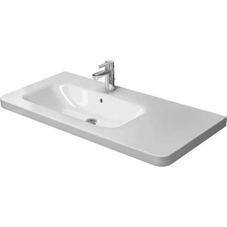 Lavatory Sink DuraStyle Asymmetric Wall Mount with Overflow & WonderGliss 39-3/8 x 18-7/8 Inch Rectangle White 1 Hole