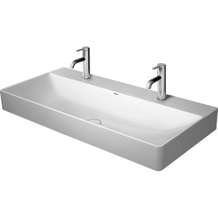 Lavatory Sink DuraSquare Wall Mount WonderGliss Surface Treatment Less Overflow 18-1/2 x 39-3/8 Inch 19-1/2 Inch Spread Rectangle White 2 Hole