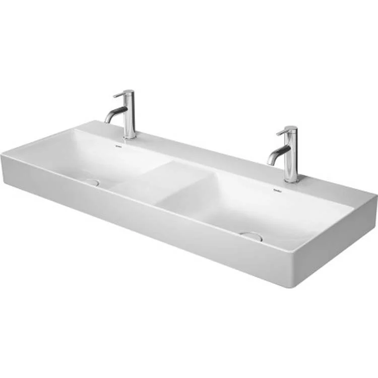 Lavatory Sink DuraSquare Double Ground WonderGliss Surface Treatment Less Overflow 18-1/2 x 47-1/4 Inch 27 Inch Spread Rectangle White 2 Hole