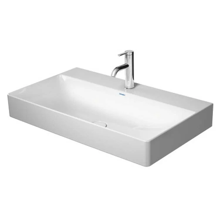 Lavatory Sink DuraSquare Ground WonderGliss Less Overflow 31-1/2 x 18-1/2 Inch 3-7/8 Inch Spread Rectangle White 2 Hole