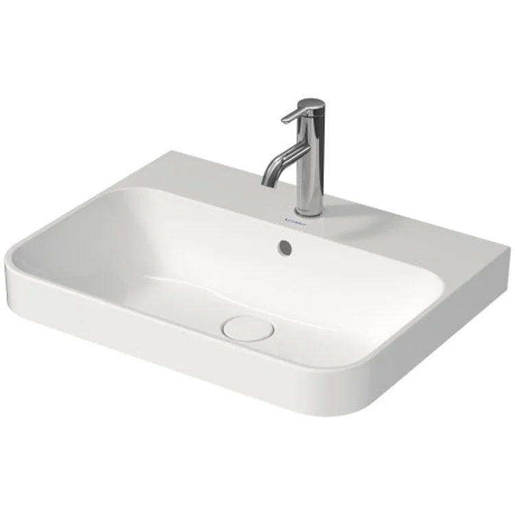 Lavatory Sink Happy D.2 Plus Ground with Overflow & WonderGliss 23-5/8 x 18-1/8 Inch Rectangle White 1 Hole