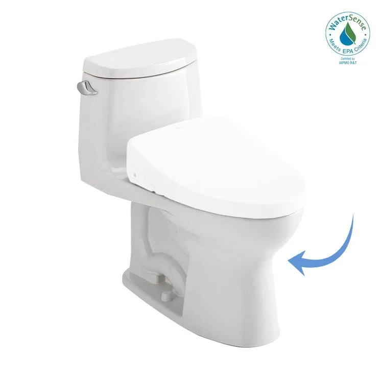 Toilet UltraMax II 1 Pieces Washlet Ready Cotton Elongated ADA 28-3/4 Inch 1.28 Gallons per Flush Left Hand Chrome Less Seat