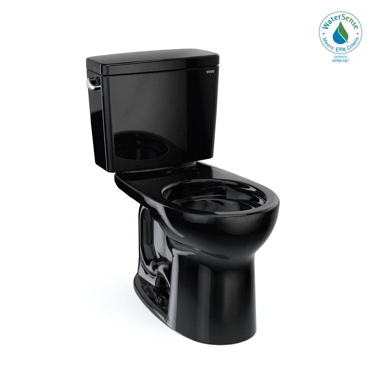 Toilet Drake 2 Pieces Universal Height Ebony Round Front ADA 30-1/8 Inch 1.28 Gallons per Flush Left Hand Chrome Less Seat