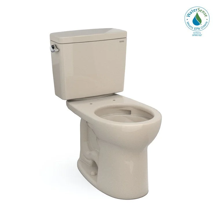 Toilet Drake 2 Pieces Universal Height Bone Round Front ADA 30-1/8 Inch 1.28 Gallons per Flush Left Hand Chrome Less Seat