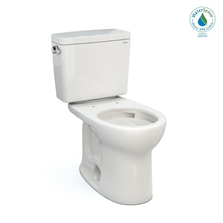 Toilet Drake 2 Pieces Universal Height Colonial White Round Front ADA 30-1/8 Inch 1.28 Gallons per Flush Left Hand Chrome Less Seat