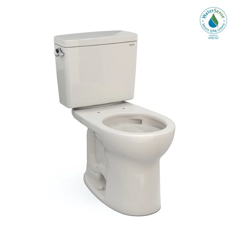 Toilet Drake 2 Pieces Universal Height Sedona Beige Round Front ADA 30-1/8 Inch 1.28 Gallons per Flush Left Hand Chrome Less Seat