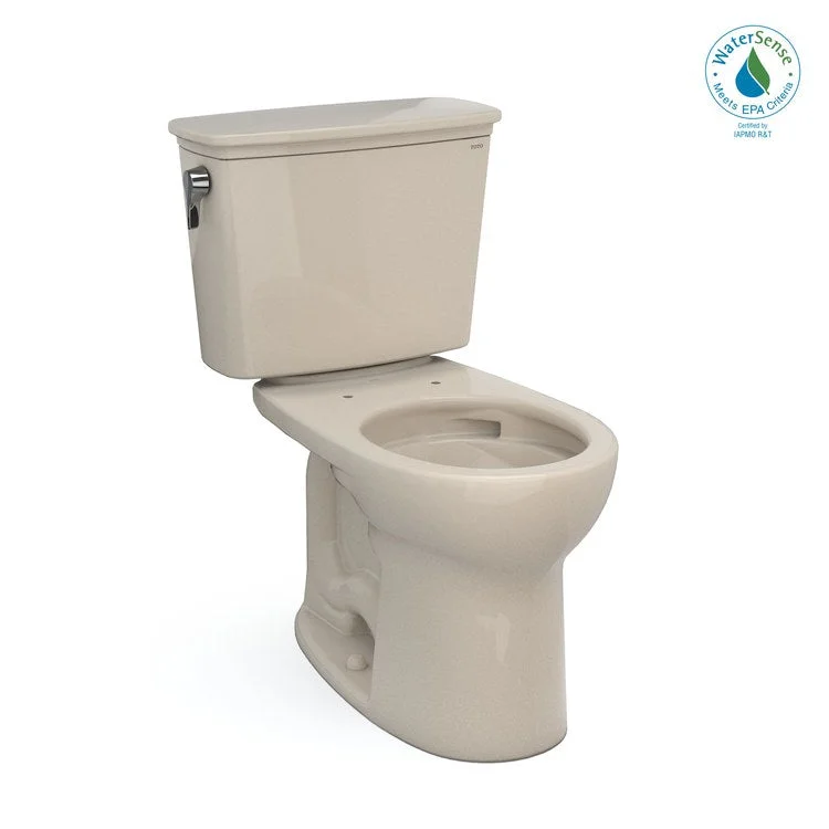 Toilet Drake 2 Pieces Transitional Universal Height Bone Round Front ADA 30-11/16 Inch 1.28 Gallons per Flush Left Hand Chrome Less Seat