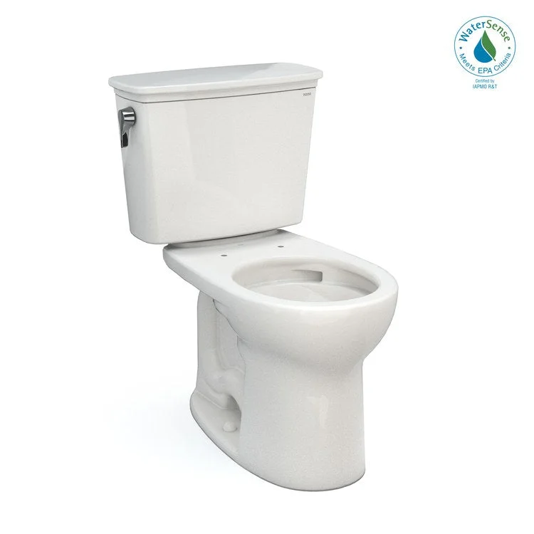 Toilet Drake 2 Pieces Transitional Universal Height Colonial White Round Front ADA 30-11/16 Inch 1.28 Gallons per Flush Left Hand Chrome Less Seat