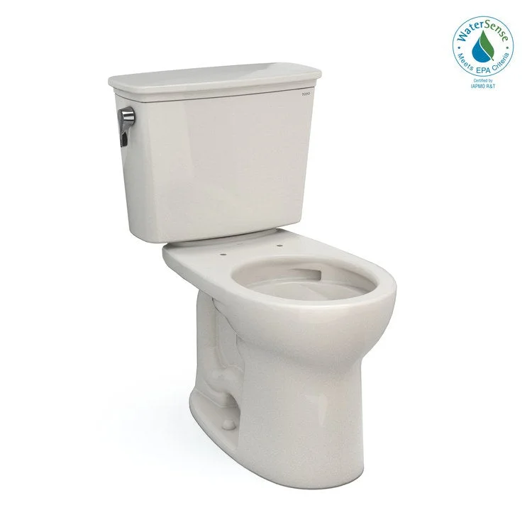 Toilet Drake 2 Pieces Transitional Universal Height Sedona Beige Round Front ADA 30-11/16 Inch 1.28 Gallons per Flush Left Hand Chrome Less Seat