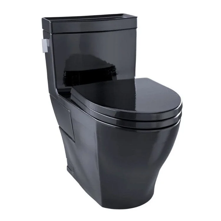 Toilet Aimes 1 Pieces Universal Height Washlet Ready Ebony Elongated ADA 27-15/16 Inch 1.28 Gallons per Flush Left Hand Chrome Soft Close